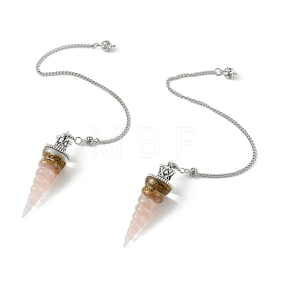 Resin Dowsing Pendulum Pendants with Natural & Synthetic Gemstone Chips inside and Iron Chain & Alloy Caps GG-CBAEAD2-01-1