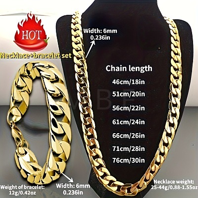 Alloy Cuban Curb Chains Necklaces & Bracelets Sets for Men WG37A02-05-1