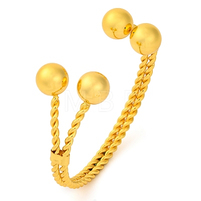 Round Balls Brass Cuff Bangles for Women BJEW-F477-03G-1