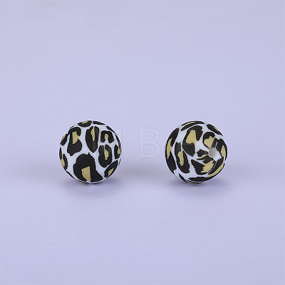 Printed Round with Leopard Print Pattern Silicone Focal Beads SI-JX0056A-05-1