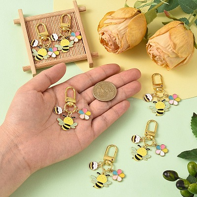 6Pcs Alloy Enamel Bees & Flower & Honey Jar Pendant Decorations HJEW-YW00457-1