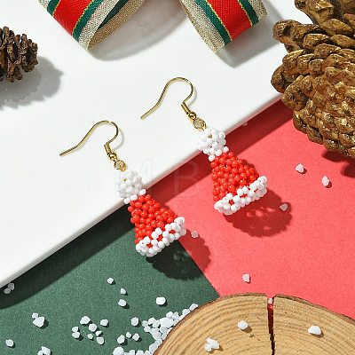 Christmas Hat Glass Seed Braided Dangle Earrings EJEW-MZ00234-1