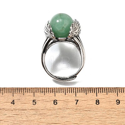 Natural Green Aventurine Wings Adjustable Rings RJEW-K241-04AS-12-1