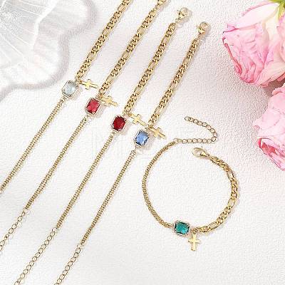 Cross 304 Stainless Steel Charm Bracelets BJEW-JB13967-1