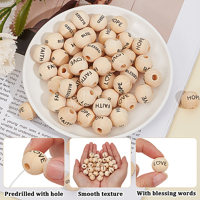 40Pcs 4 Styles Schima Wood European Beads WOOD-PA0001-44-1