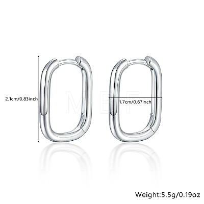 Rectangle Rhodium Plated 925 Sterling Silver Hoop Earrings IL6021-5-1