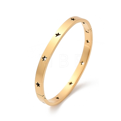 Hollow Star 304 Stainless Steel Hinged Bangles BJEW-L610-20G-1