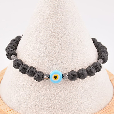 Natural Lava Rock Round Beads Stretch Bracelets for Men DE0249-1