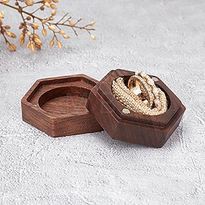 Hexagon Wooden Finger Ring Boxes CON-WH0085-66-1