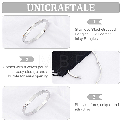 Unicraftale 1Pc Stainless Steel Grooved Bangles STAS-UN0042-50B-P-1