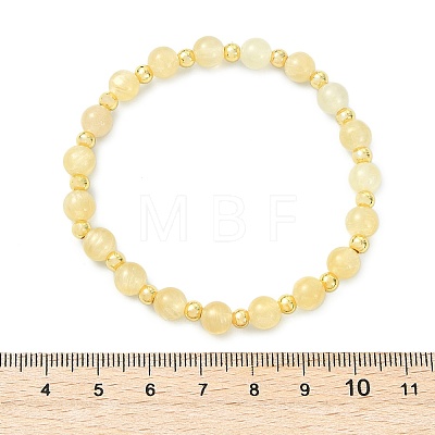 Natural Golden Silk Jade & Brass Beads Stretch Bracelets for Women BJEW-JB14040-1