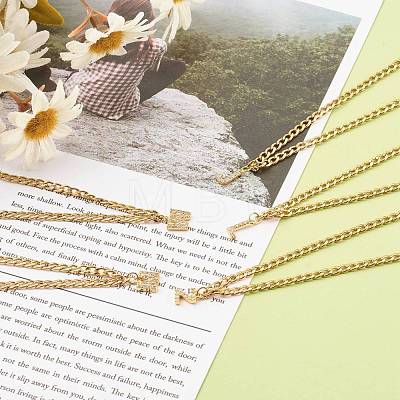 Brass Micro Pave Clear Cubic Zirconia Initial Pendant Necklaces NJEW-JN03506-1