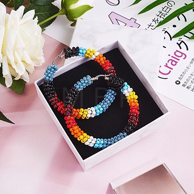 Boho Glass Seed Beaded Big Huggie Hoop Earrings for Women EJEW-SW00003-1