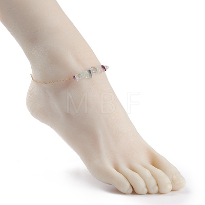 2Pcs 2 Color Natural Fluorite Chips Beaded Anklets Set with 304 Stainless Steel Cable Chains AJEW-AN00481-02-1