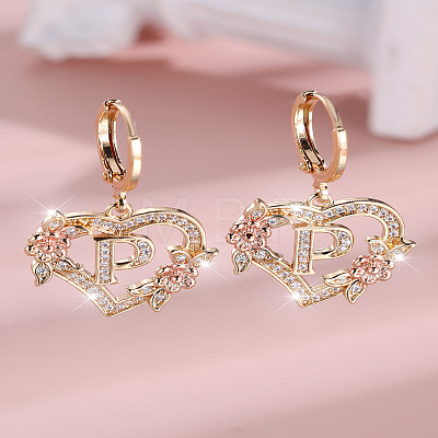 Heart Brass Micro Pave Clear Cubic Zirconia Hoop Earrings FS-WGD5D87-16-1
