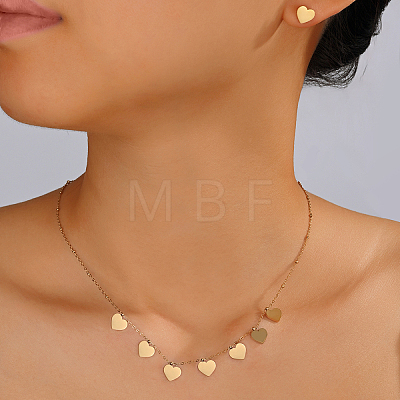 Fashionable 18K Gold Plated Stainless Steel Heart Pendant Necklace & Stud Earrings Set for Women SP8786-1