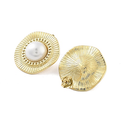 Flat Round Real 14K Gold Plated 304 Stainless Steel Stud Earrings EJEW-P258-32G-01-1