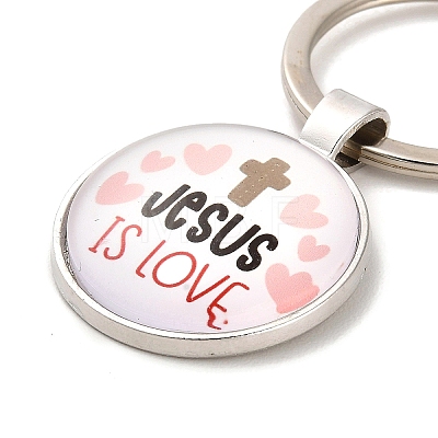 I Love Jesus Symbol Glass Pendant Keychain with Alloy Jesus Fish Charm KEYC-G058-01C-1
