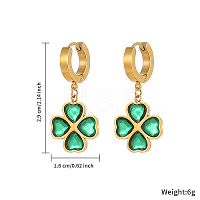 Green Cubic Zirconia Clover Dangle Hoop Earrings GP9926-3-1