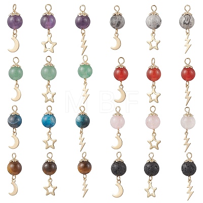 3Pcs Natural Mixed Gemstone Pendants PALLOY-JF04756-1