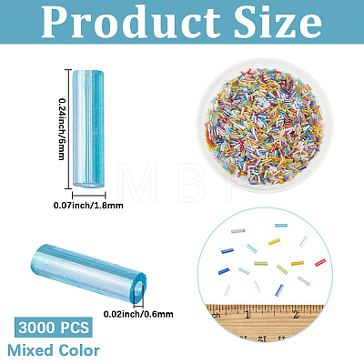 3000Pcs Transparent Colours Rainbow Glass Bugle Beads GLAA-PA0001-84-1