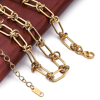 304 Stainless Steel Oval Knot Link Chain Necklaces for Women Men NJEW-P321-02G-1