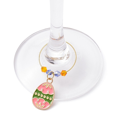 Easter Egg Alloy Enamel Wine Glass Charms AJEW-JO00204-01-1