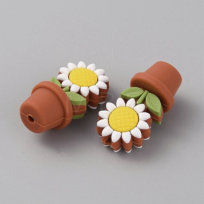 Sunflower Flowerpot Food Grade Eco-Friendly Silicone Beads SIL-TAC0002-20E-1