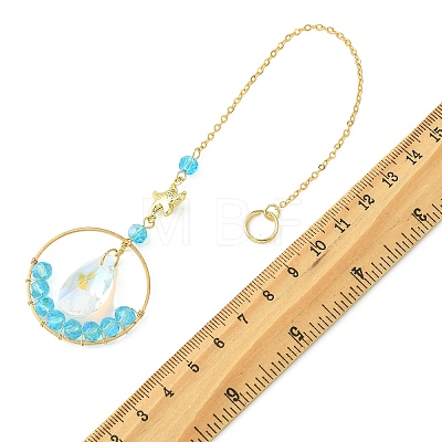 Ocean Theme Glass Round Beads & Teardrop Suncatcher with Brass Charm HJEW-JM04939-01-1