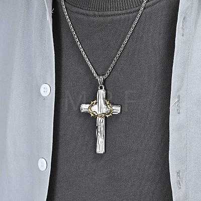 Two Tone 316L Surgical Stainless Steel Thorns Cross Pendant Necklaces FS-WG139DF-01-1