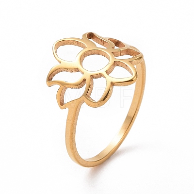 Ion Plating(IP) 201 Stainless Steel Flower Finger Ring RJEW-J051-32G-1