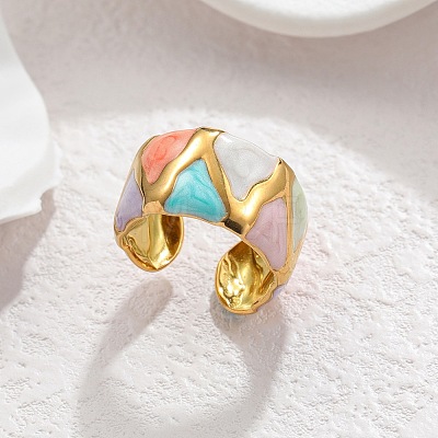 304 Stainless Steel Enamel Wide Cuff Open Rings for Women SA-K003-03F-G-1
