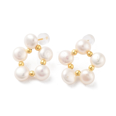 Flower Natural Pearl Stud Earrings for Women EJEW-E303-14G-1