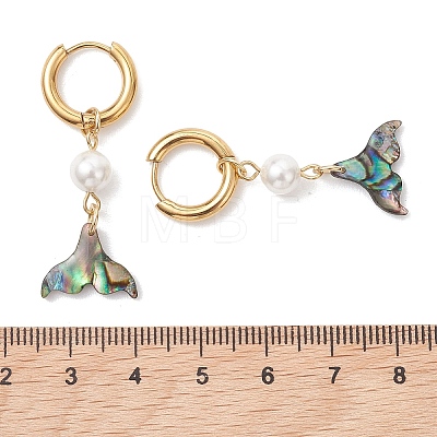Paua Shell & 202 Stainless Steel Huggie Hoop Earrings EJEW-JE06964-01-1