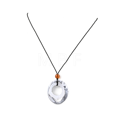 Acrylic Oval Pendant Black Waxed Polyester Cord Long Necklaces NJEW-JN05678-1