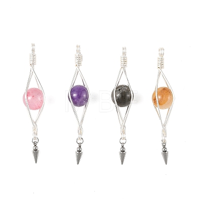 4Pcs 4 Colors Natural Labradorite & Yellow Hematoid Quartz & Amethyst & Green Jade Copper Wire Glass Wrapped Pendants PALLOY-TA00432-1