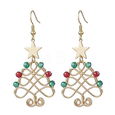 Brass Glass Dangle Earrings EJEW-TA00735-1