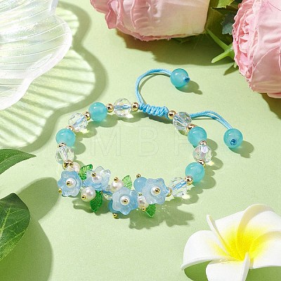 Flower Glass & Acrylic Braided Bead Adjustable Bracelets for Women BJEW-JB10446-01-1