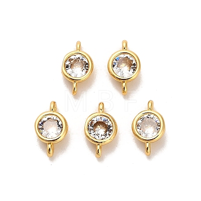 Brass Pave Clear Cubic Zirconia Flat Round Connector Charms KK-H515-02C-G-1