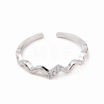 Clear Cubic Zirconia Wave Open Cuff Ring RJEW-B028-17P-1