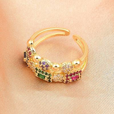 Brass Micro Pave Cubic Zirconia Cuff Rings for Women RJEW-Z113-47G-1