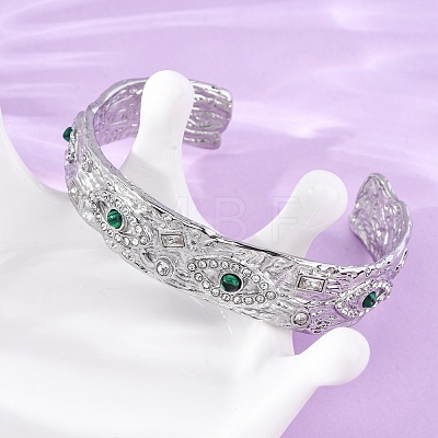 304 Stainless Steel Rhinestone Cuff Bangles for Women BJEW-R026-01P-1