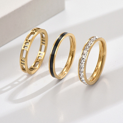 3Pcs Hollow Out 304 Stainless Steel Micro Pave Clear Cubic Zirconia with Enamel Finger Rings FS-WGFDE09-08-1