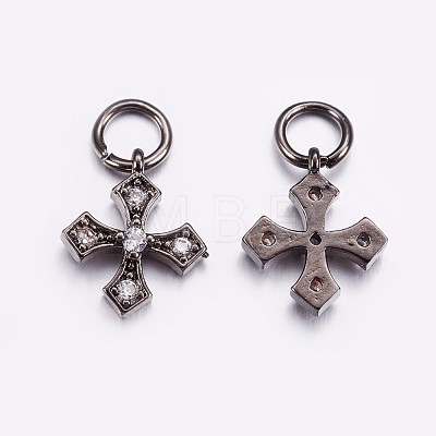 Brass Micro Pave Cubic Zirconia Tiny Cross Charms ZIRC-G128-04B-1