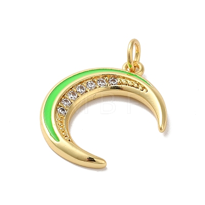 Moon Rack Plating Brass Micro Pave Cubic Zirconia Enamel Pendants KK-G504-06G-01-1