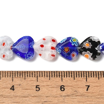 Handmade Millefiori Glass Heart Bead Strands LK-U001-03-1