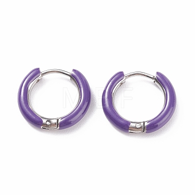 Two Tone 304 Stainless Steel Chunky Huggie Hoop Earrings with Enamel for Women EJEW-C043-11-04P-1
