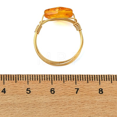 Copper Wired Natural Amber Finger Rings for Women RJEW-JR01053-1