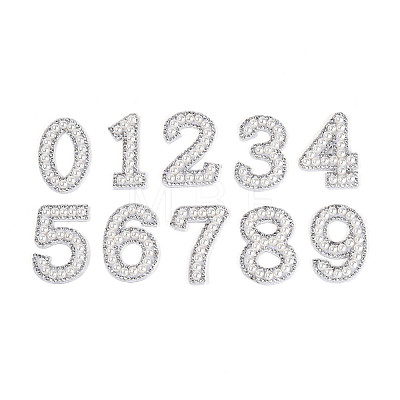 10Pcs ABS Plastic Imitation Pearl & Rhinestone & Cloth Number Cloth Patches PATC-T001-02M-1