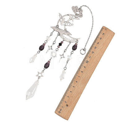 Halloween Bat Moon Stainless Steel & Brass & Glass Beads Suncatchers HJEW-TA00500-1